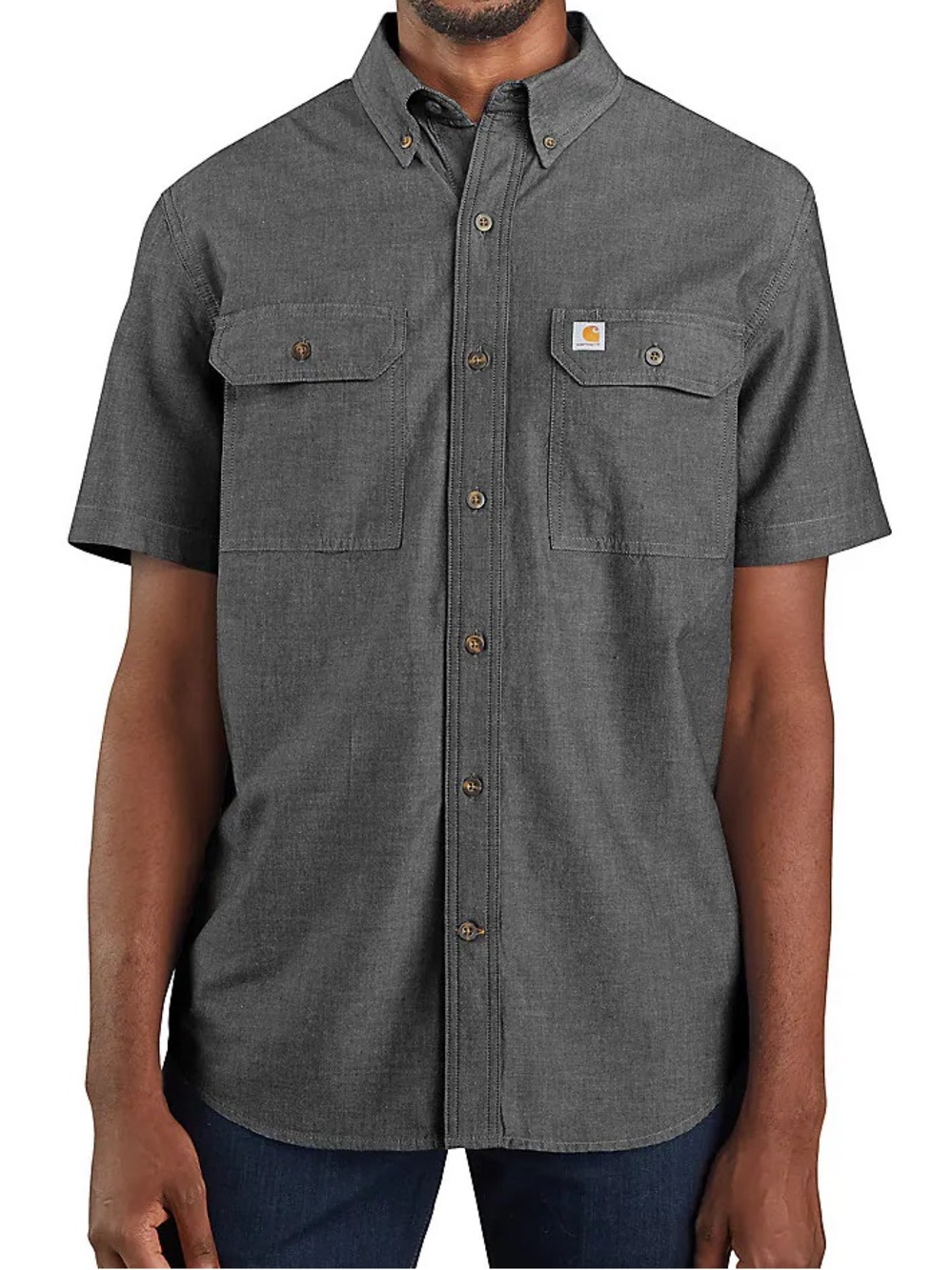 CARHARTT Loose Fit Short Sleeve Button Down Shirt Gray/Black Size XXL Tall